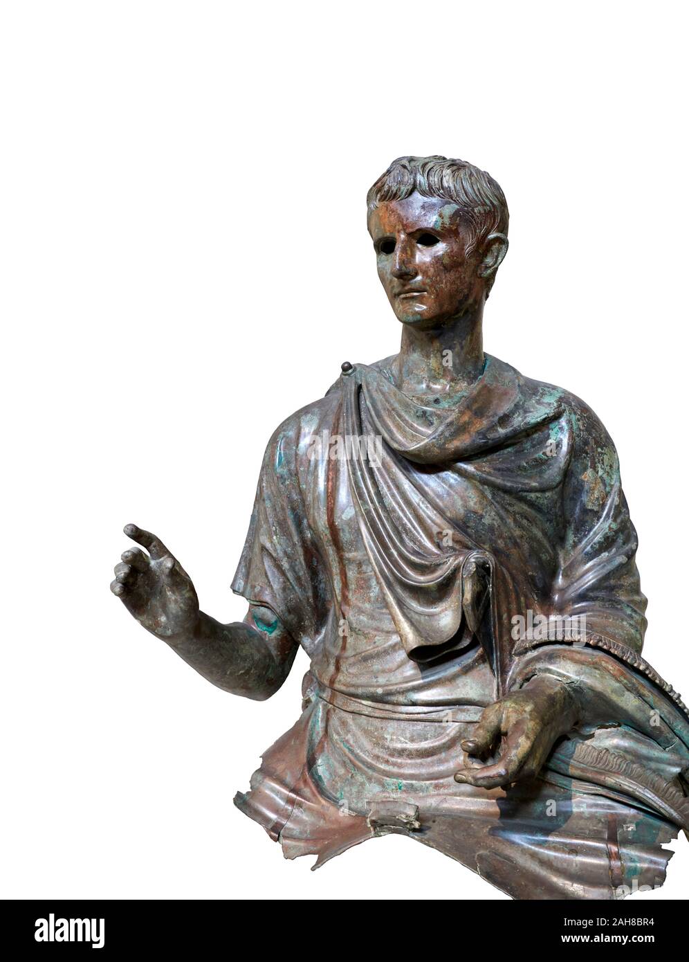 Fragment de statue de bronze romain de l'empereur Auguste, vers 12-10 av. J.-C., trouvés dans la mer Égée de l'île d'Eubée, Musée archéologique d'Athènes Banque D'Images