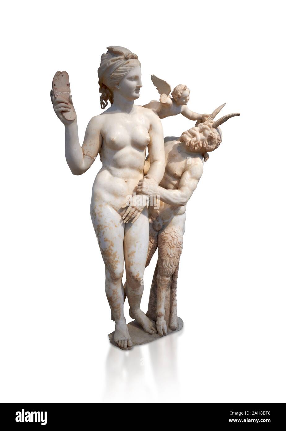 Hellenstic groupe statue en marbre d'Aphrodite (Vénus) avec Pan et Eros, vers 100 avant J.-C., Poseidonaistai Beryttos de maison de Délos, Athènes, Archa National Banque D'Images
