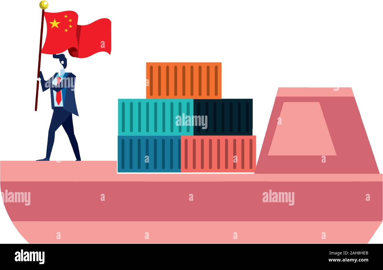 Navire marchand et homme d'affaires avec la Chine d'un drapeau Illustration de Vecteur