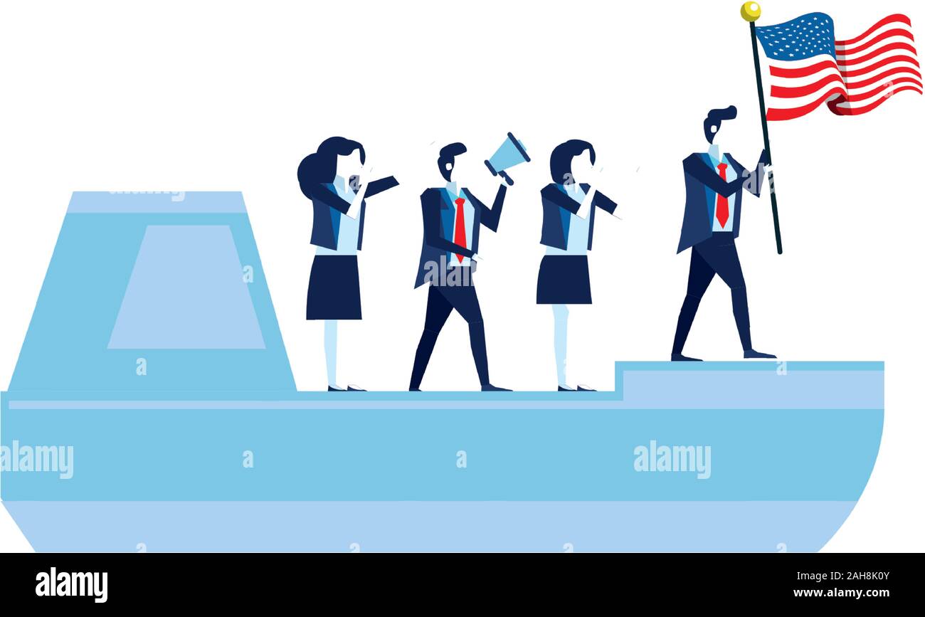 Navire marchand avec des gens d'affaires et d'un drapeau usa Illustration de Vecteur
