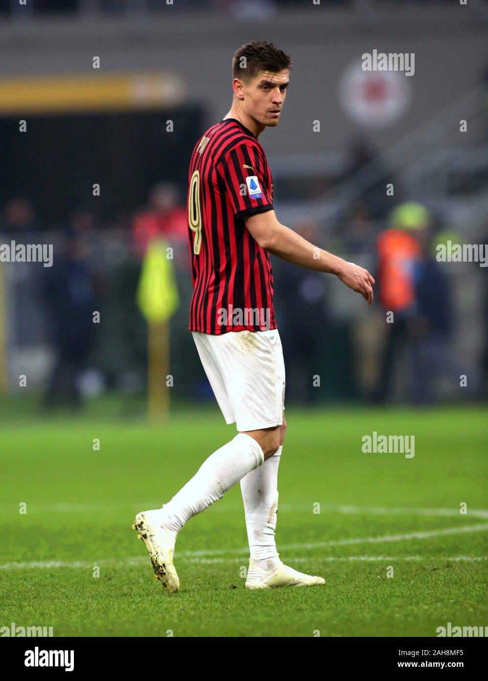 Milan, ITALIE - 15 décembre 2019: Krzysztof Piatek regarde pendant la Serie A 2019/2020 MILAN v SASSUOLO au stade San Siro. Banque D'Images