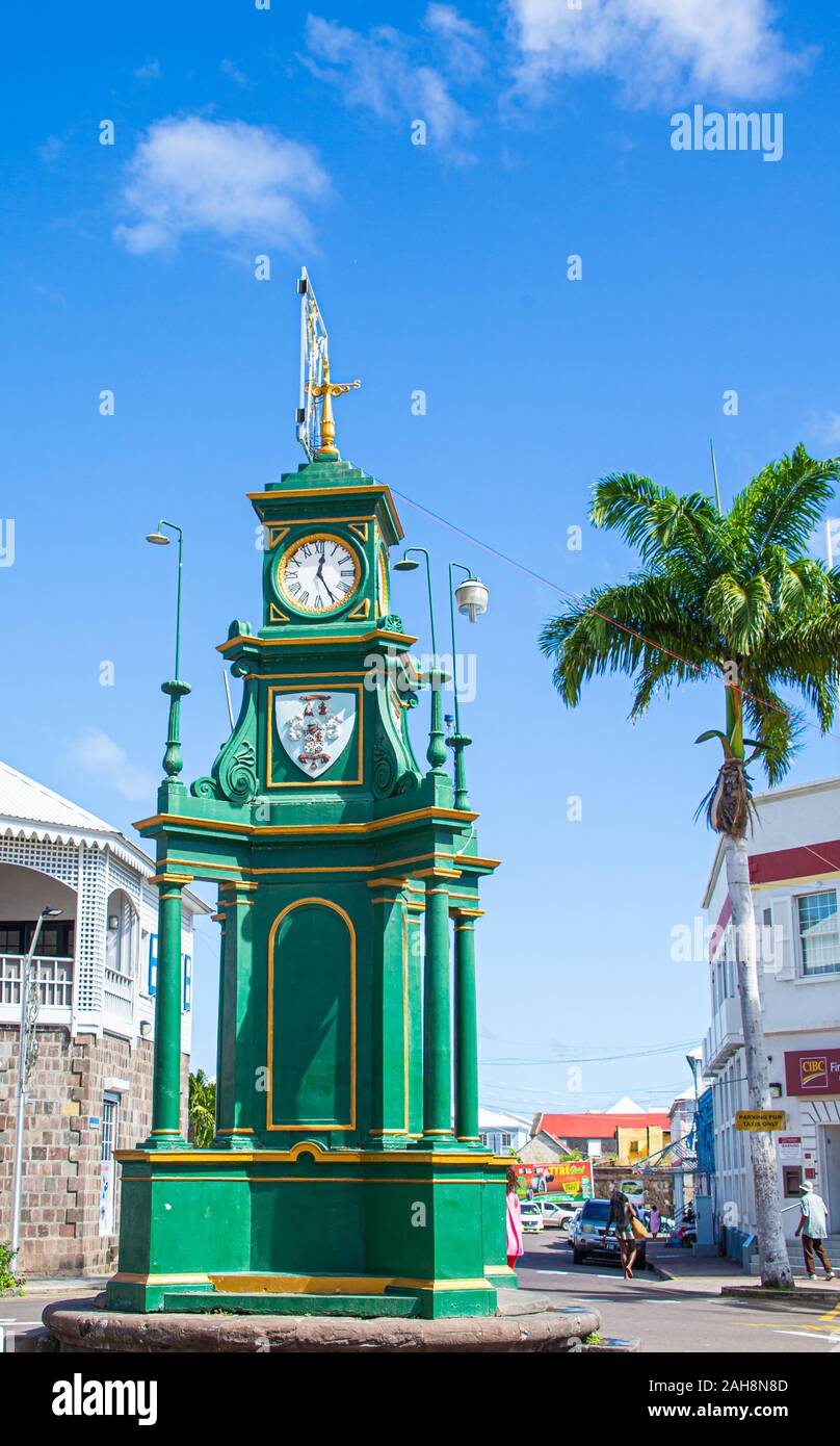 Town Square Réveil à St Kitts Banque D'Images