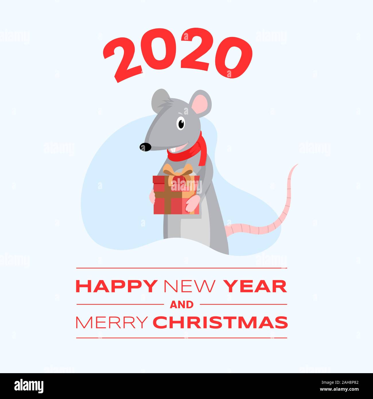 Carte De Vœux Rat Cute Cartoon Modele Bonne Annee Et Joyeux Noel Rouge Souhaite L Inscription Et Adorable Souris Holding Gift Box Banniere De Medias Sociaux De Conception Carte Postale D Hiver Image