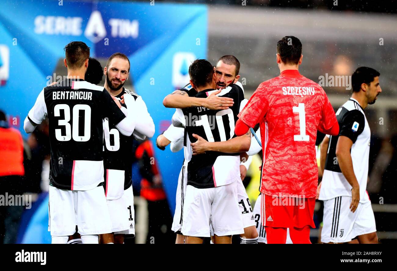 Bergame, ITALIE - 23 novembre 2019: Les joueurs de Juventus se réunissent avant le match Serie A 2019/2020 ATALANTA / JUVENTUS au stade Ateti Azzurri d'Italia. Banque D'Images