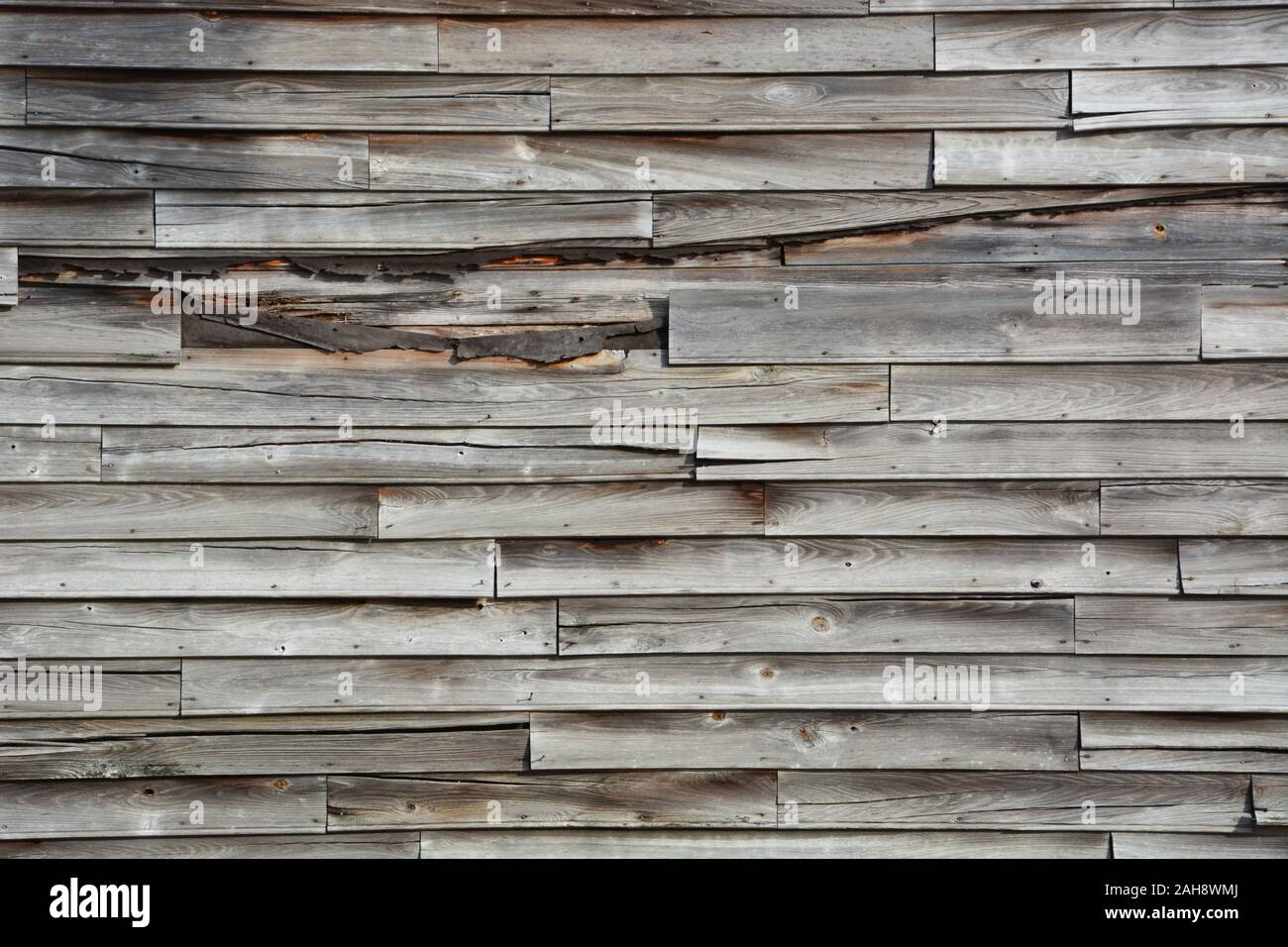 Close up of weathered wood siding sur le côté d'un magasin abandonné dans les régions rurales de la Caroline du Nord. Banque D'Images