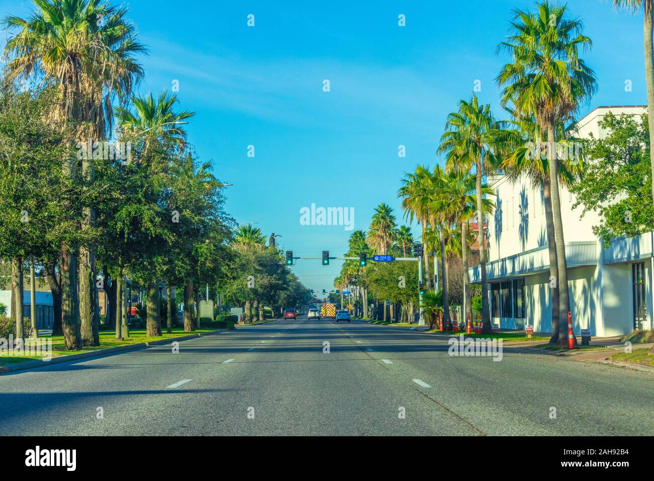 Broadway Avenue, route principale de Galveston, Texas Banque D'Images
