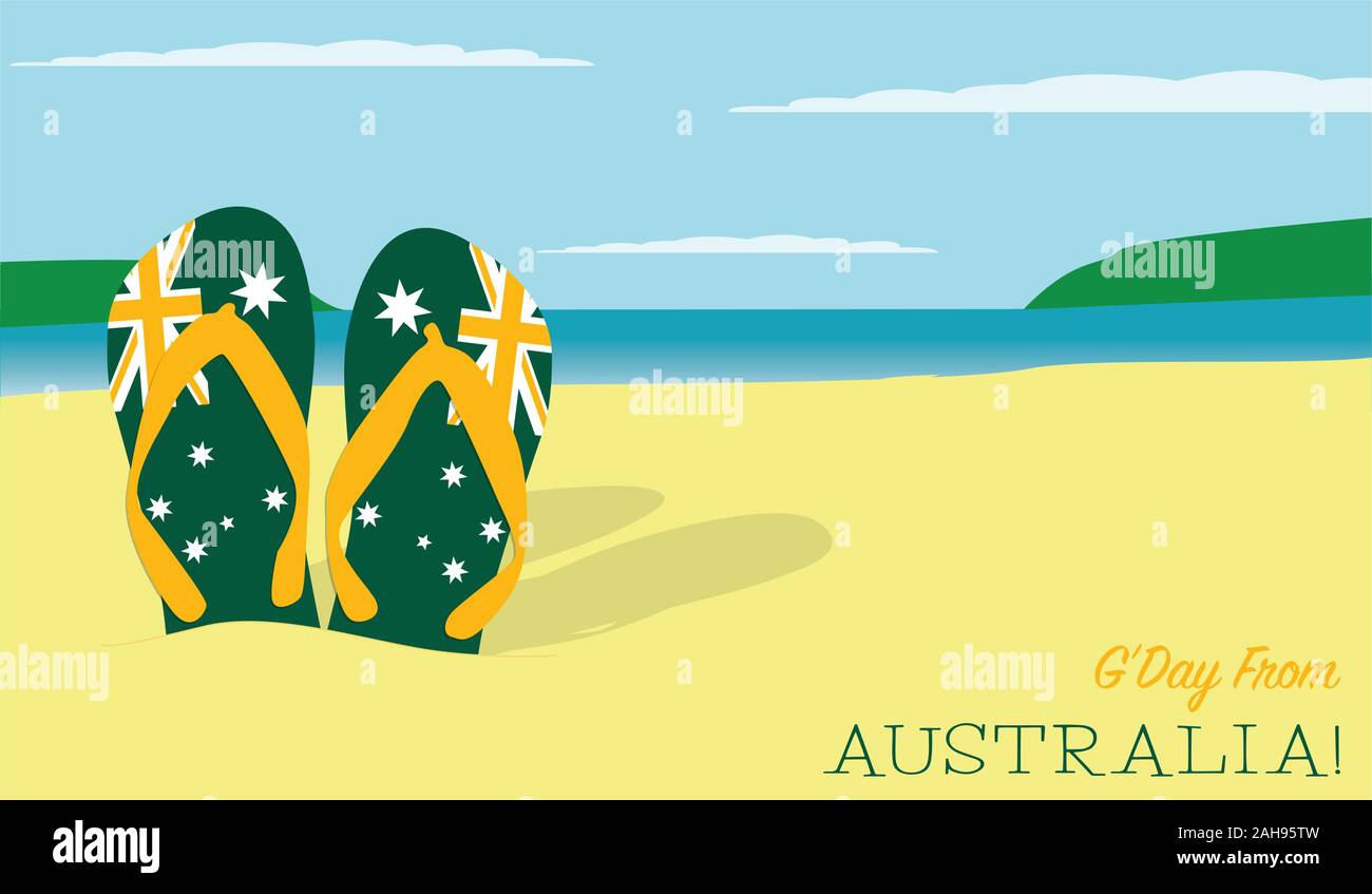 Thongs (tongs) dans le sable l'Australie Jour scène en format vectoriel. Illustration de Vecteur