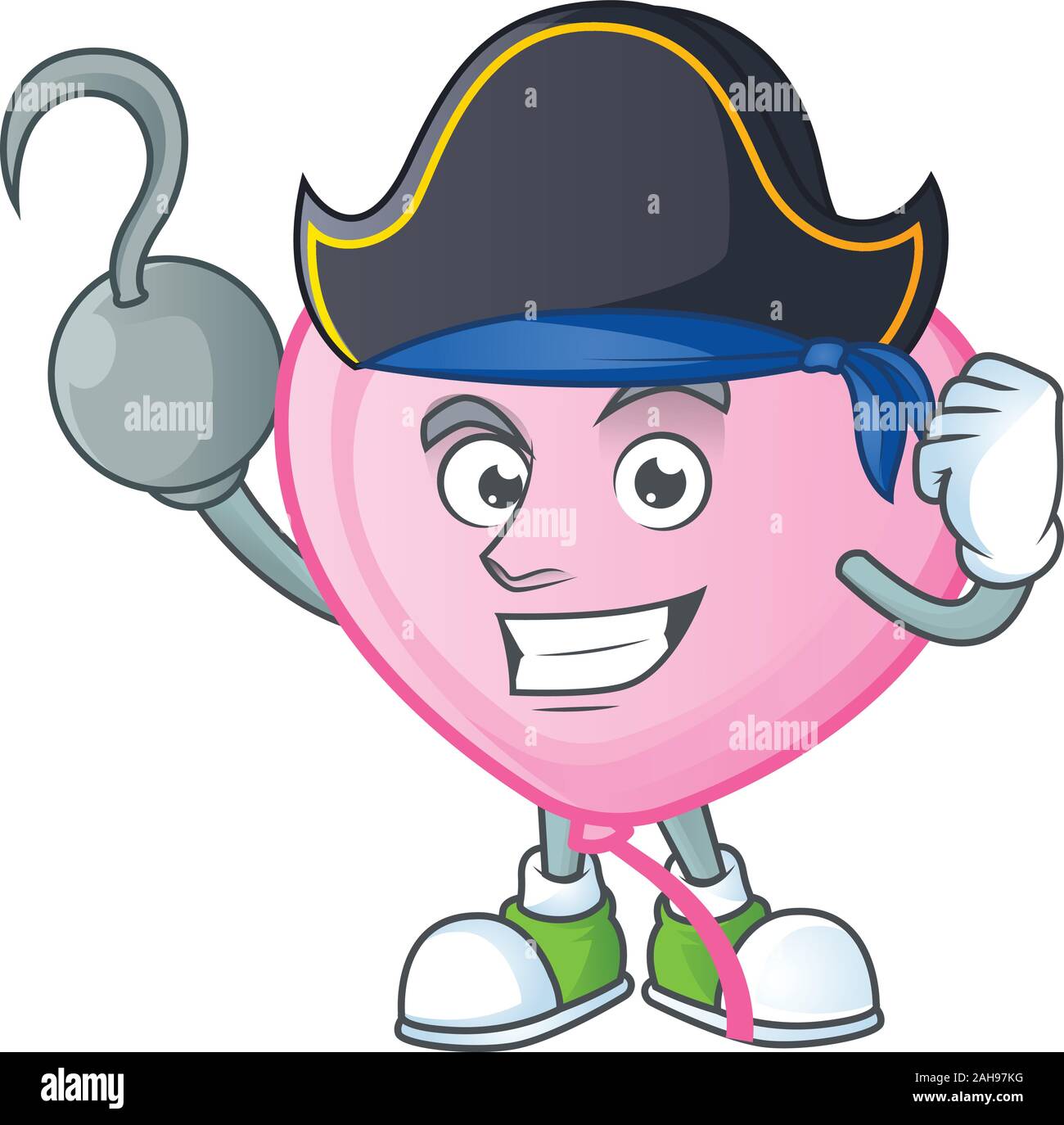 Une main rose Pirate love balloon personnage wearing hat Illustration de Vecteur