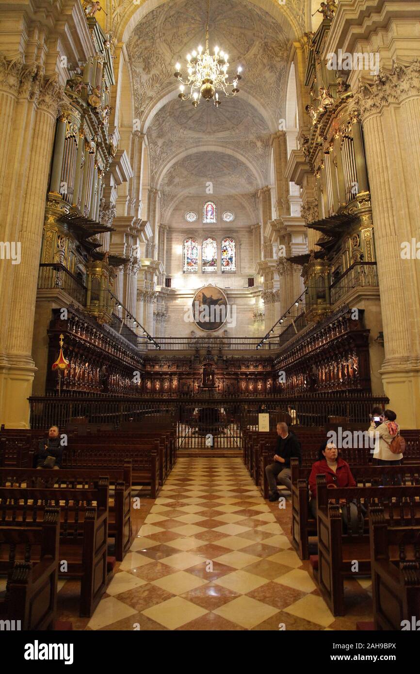 La Chorale à l'intérieur de la Cathédrale Notre Dame de l'Incarnation / 'la Cathédrale' dans le centre-ville de Malaga Costa del Sol Andalousie Espagne Banque D'Images
