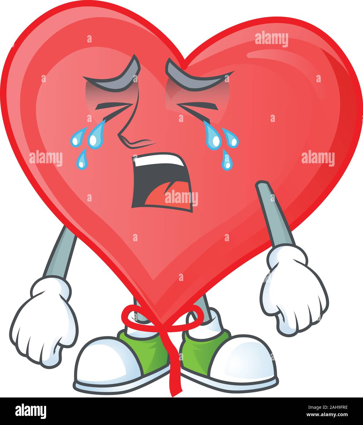 Triste geste pleurer love balloon rouge style de caractère de dessin animé Illustration de Vecteur