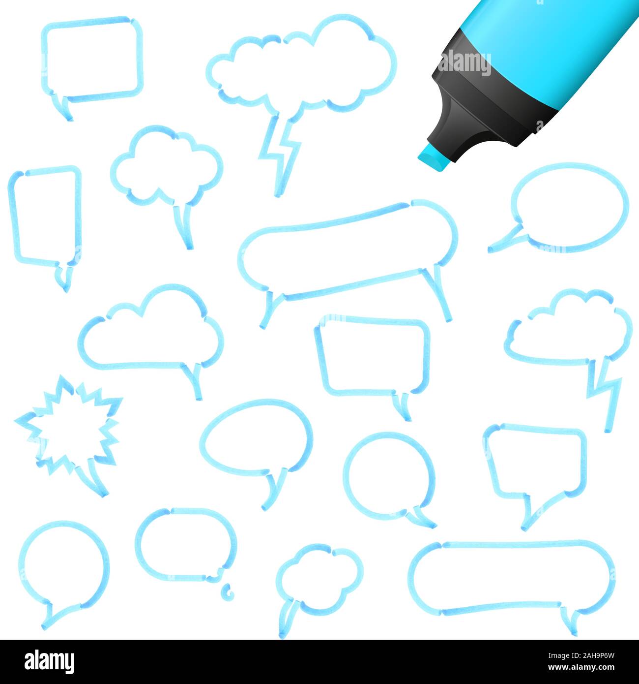 Illustration de bulles de texte dessiné avec barre de couleur bleue Illustration de Vecteur