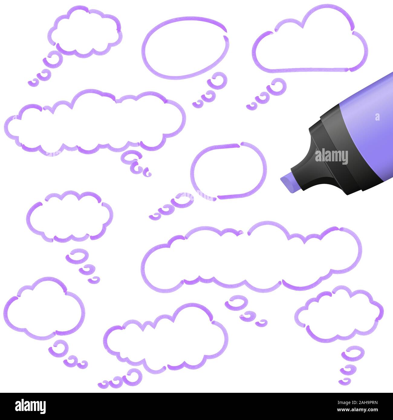 Illustration de bulles dessinées avec un surligneur de couleur violette Illustration de Vecteur