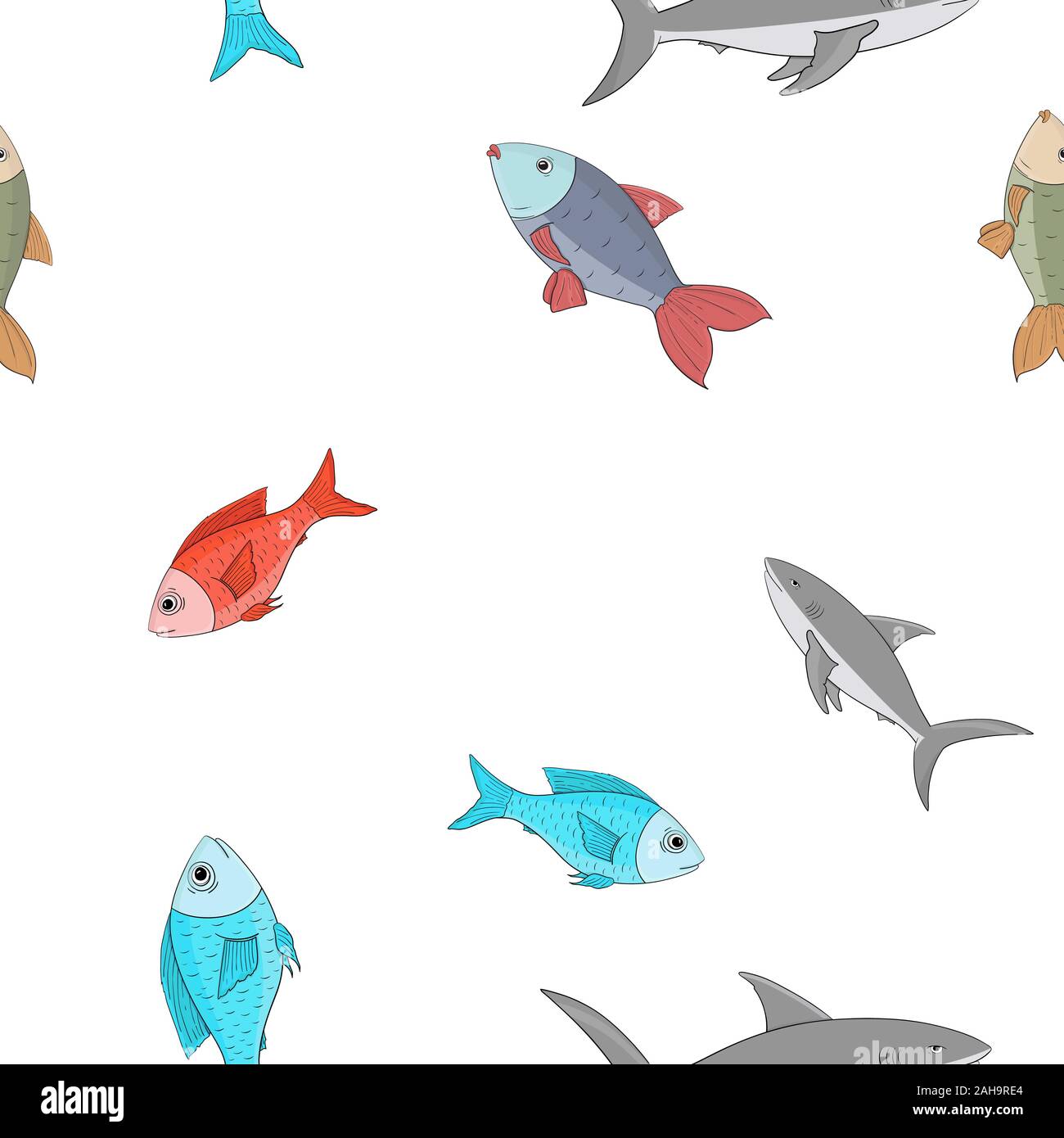 Les poissons. Modèle sans couture. Croquis dessinés à la main, Illustration de Vecteur