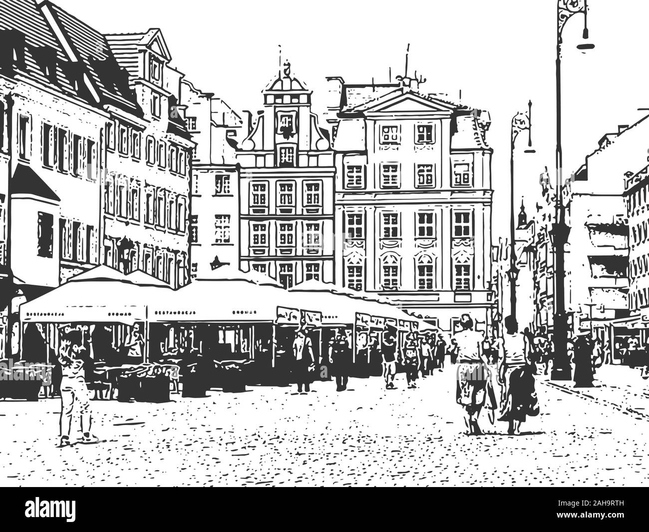 Vieille ville européenne. Croquis à main vintage Illustration de Vecteur