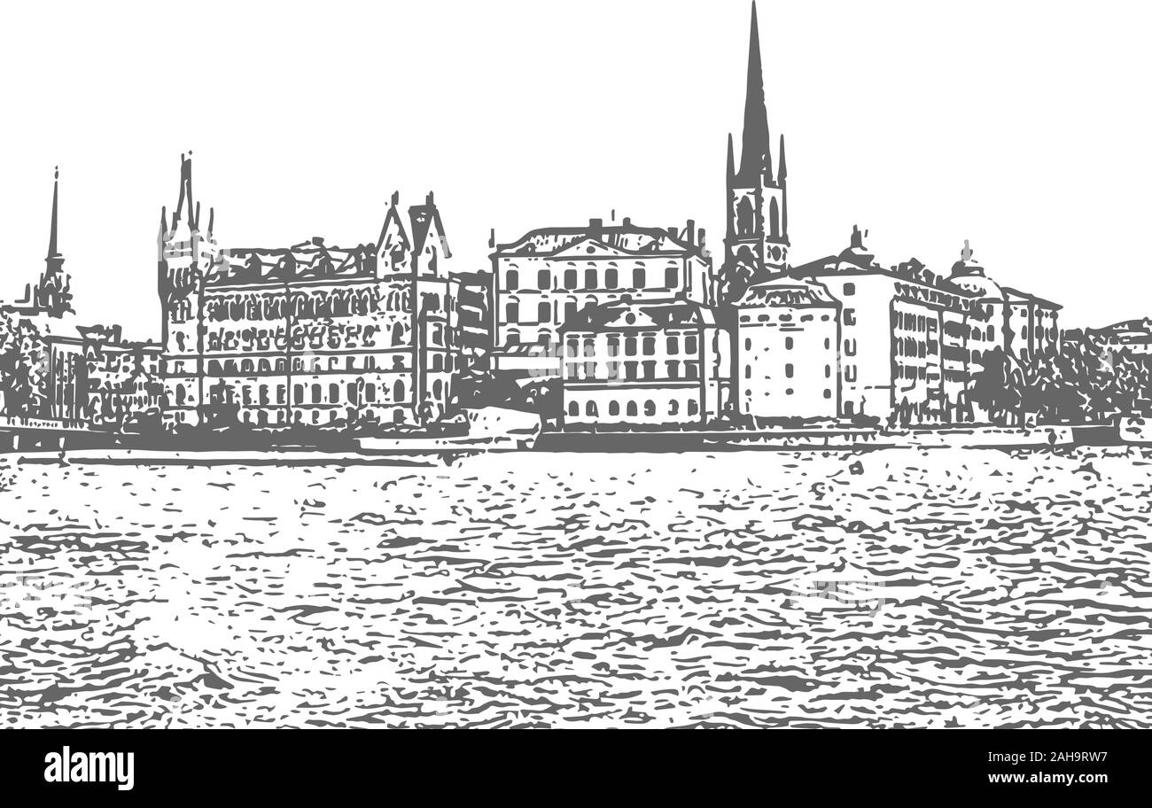 Stockholm. Croquis à main vintage Illustration de Vecteur