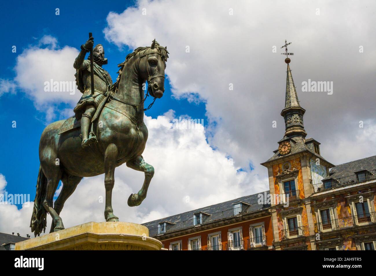 Statue de Philippe III sur la Plaza Mayor, Madrid Banque D'Images