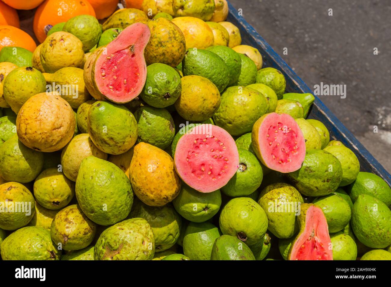 Pile de jocote fruits ou mombin de prune et de porcs vendus à un sineguela marché frais locaux à San Jose Costa Rica Banque D'Images