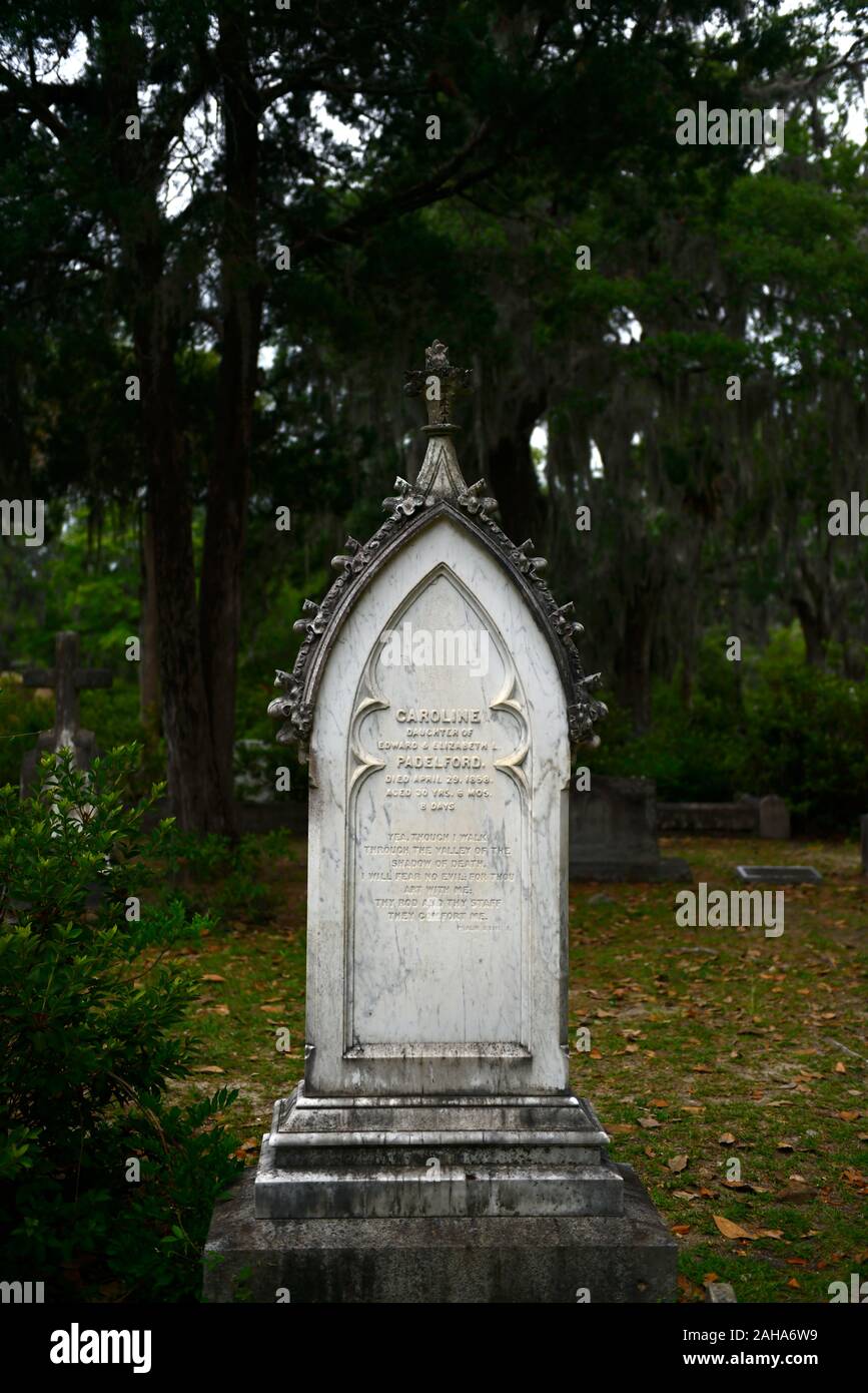 Caroline Padelford,Grave,Cimetière,tombes pierres tombales des cimetières,tombstone,historique,site,savannah,Géorgie,USA,RM USA Banque D'Images