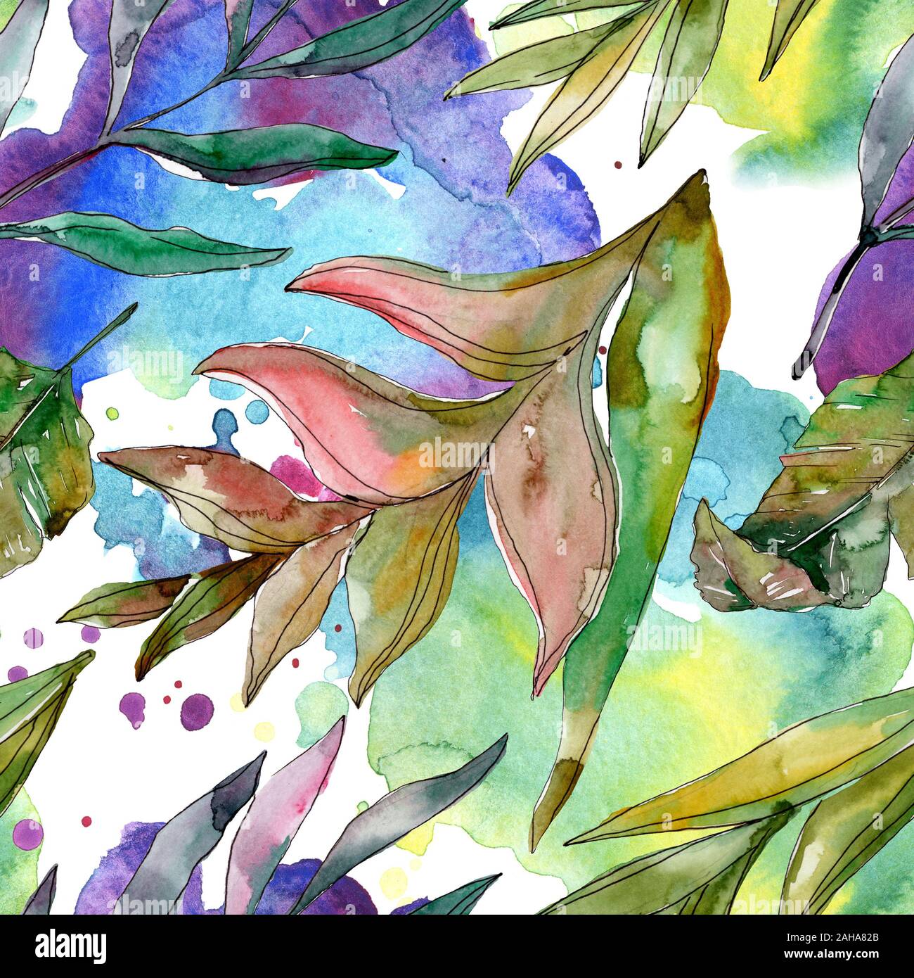 Hawaiian tropical exotique de l'été. Palm Beach de feuilles d'arbres jungle botanique. Illustration à l'aquarelle. Aquarelle Dessin aquarelle. Background transparent Banque D'Images