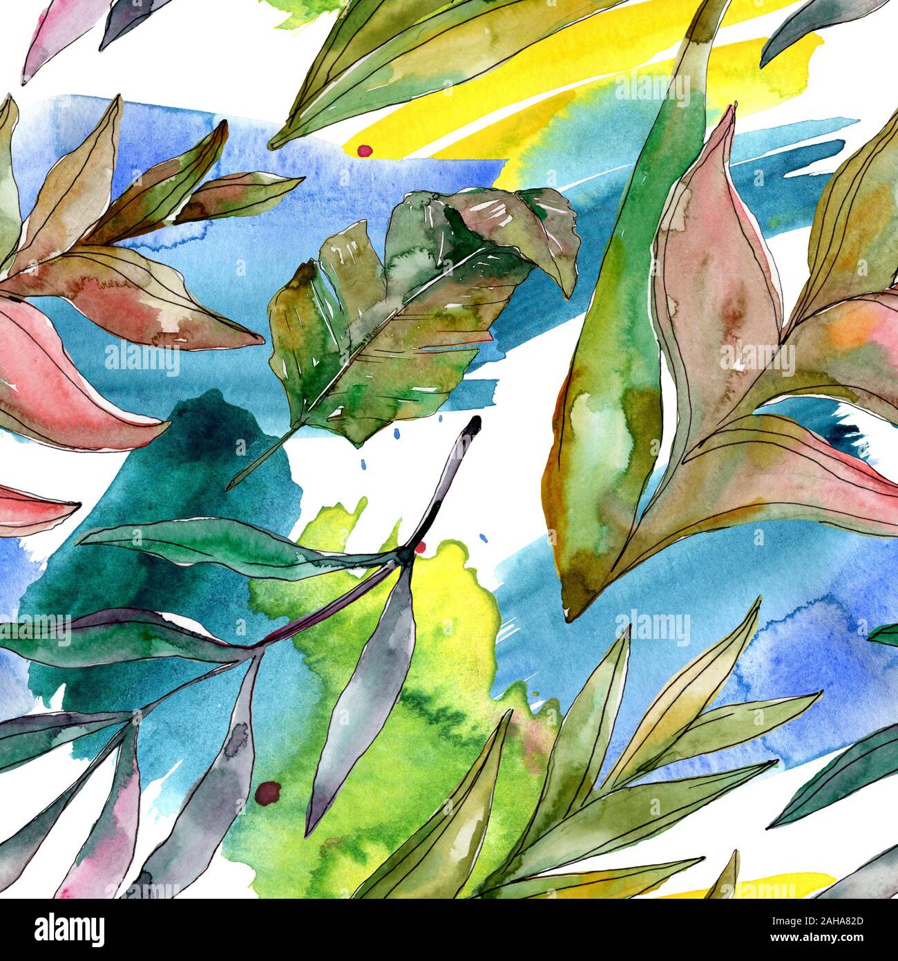 Hawaiian tropical exotique de l'été. Palm Beach de feuilles d'arbres jungle botanique. Illustration à l'aquarelle. Aquarelle Dessin aquarelle. Background transparent Banque D'Images