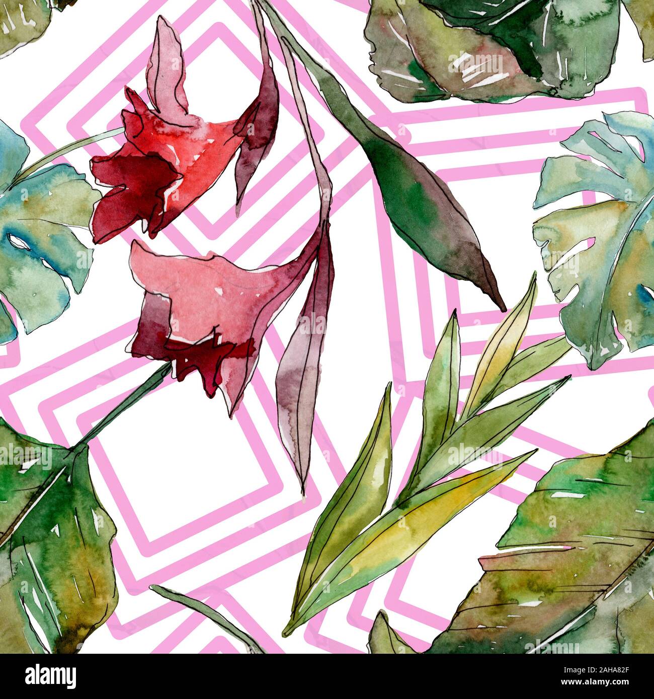 Hawaiian tropical exotique de l'été. Palm Beach de feuilles d'arbres jungle botanique. Illustration à l'aquarelle. Aquarelle Dessin aquarelle. Background transparent Banque D'Images