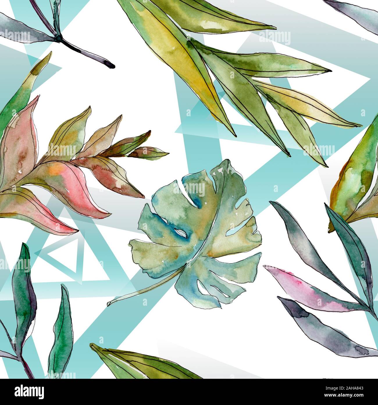 Hawaiian tropical exotique de l'été. Palm Beach de feuilles d'arbres jungle botanique. Illustration à l'aquarelle. Aquarelle Dessin aquarelle. Background transparent Banque D'Images