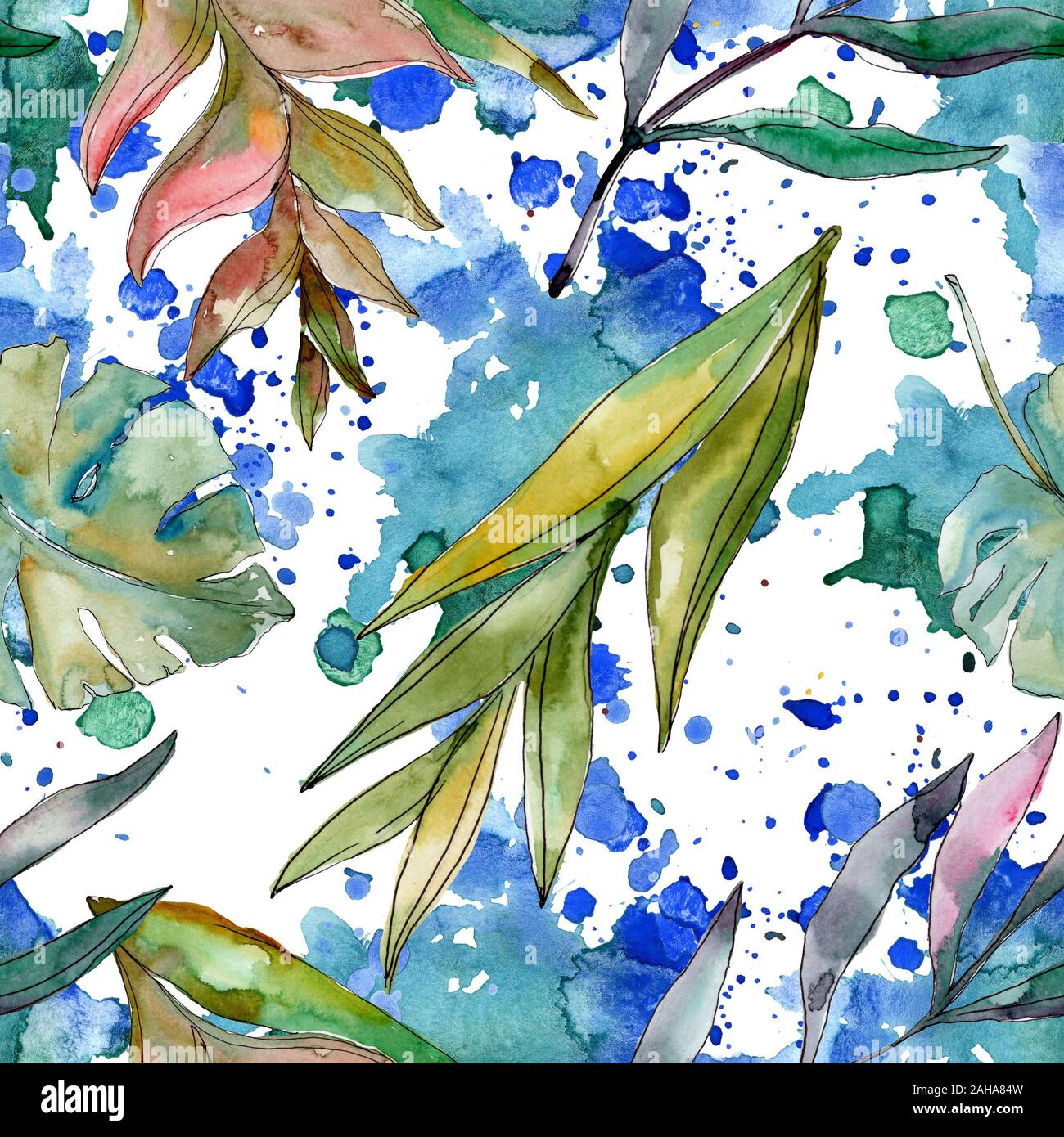 Hawaiian tropical exotique de l'été. Palm Beach de feuilles d'arbres jungle botanique. Illustration à l'aquarelle. Aquarelle Dessin aquarelle. Background transparent Banque D'Images