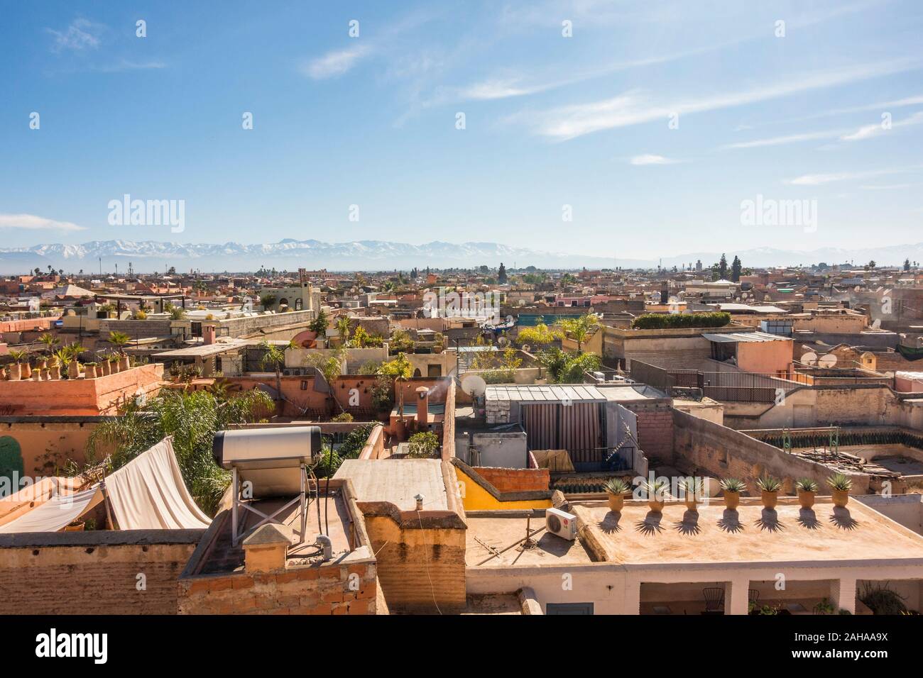 Marrakech city skyline en zone de Médina, Marrakesh-Safi région, le Maroc, l'Afrique du Nord. Banque D'Images