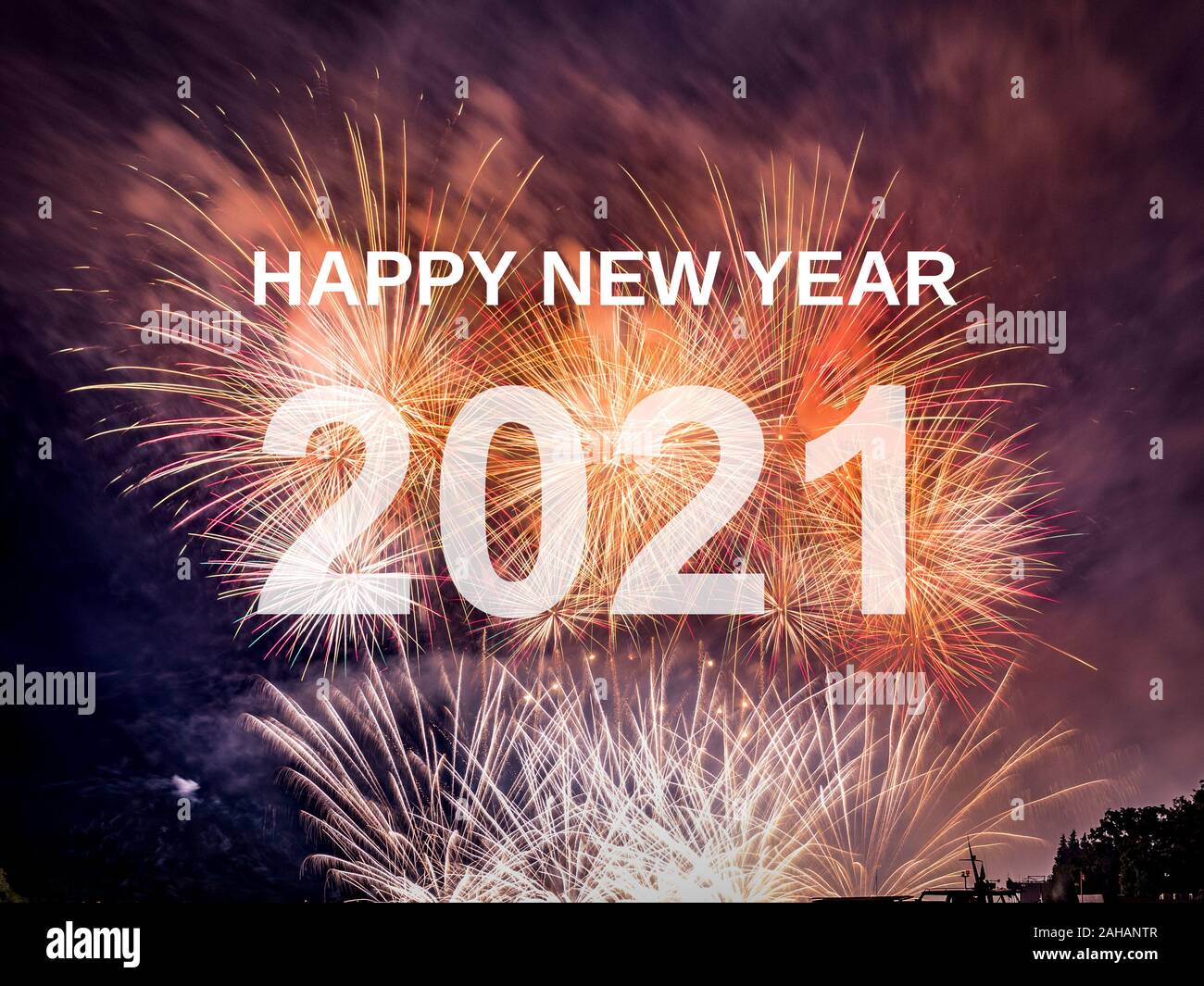 Bonne année 2021 avec Fireworks arrière-plan. Nouvel An 2021 Célébration Banque D'Images