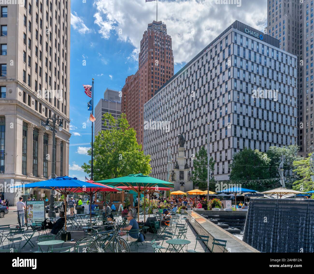 Parc Campus Martius au centre-ville de Detroit, Michigan, USA Banque D'Images