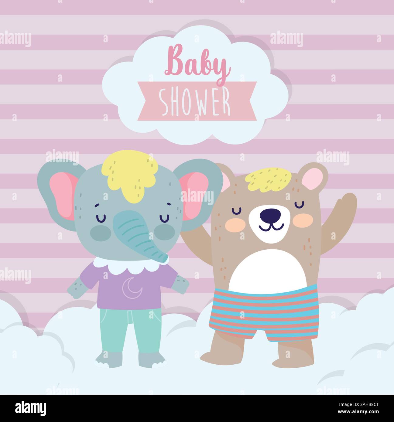 Invitation de douche de bébé de style aquarelle bébé éléphant mignon