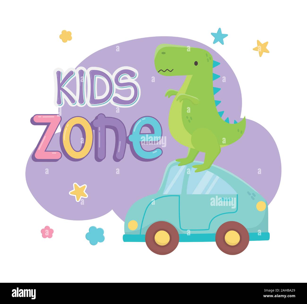 L'espace enfants, vert et bleu de dinosaures jouets voiture vector illustration Illustration de Vecteur