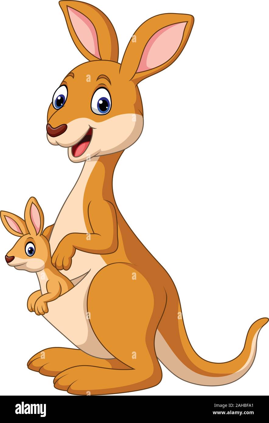 Cartoon happy kangourous avec bébé Joey Illustration de Vecteur