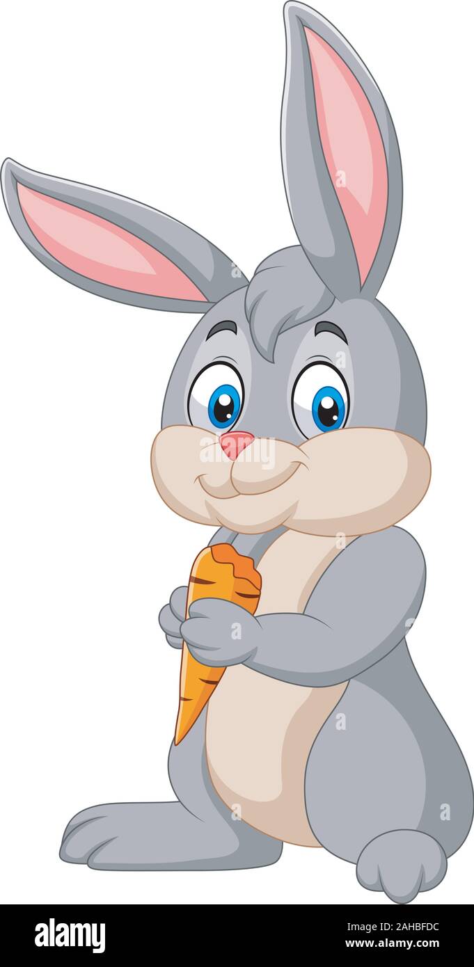 Lapin Cartoon tenant une carotte Illustration de Vecteur