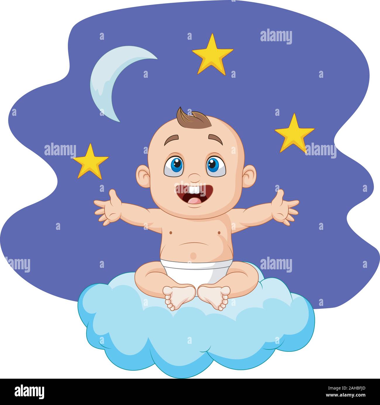 Cartoon Bébé garçon assis sur le nuage Illustration de Vecteur