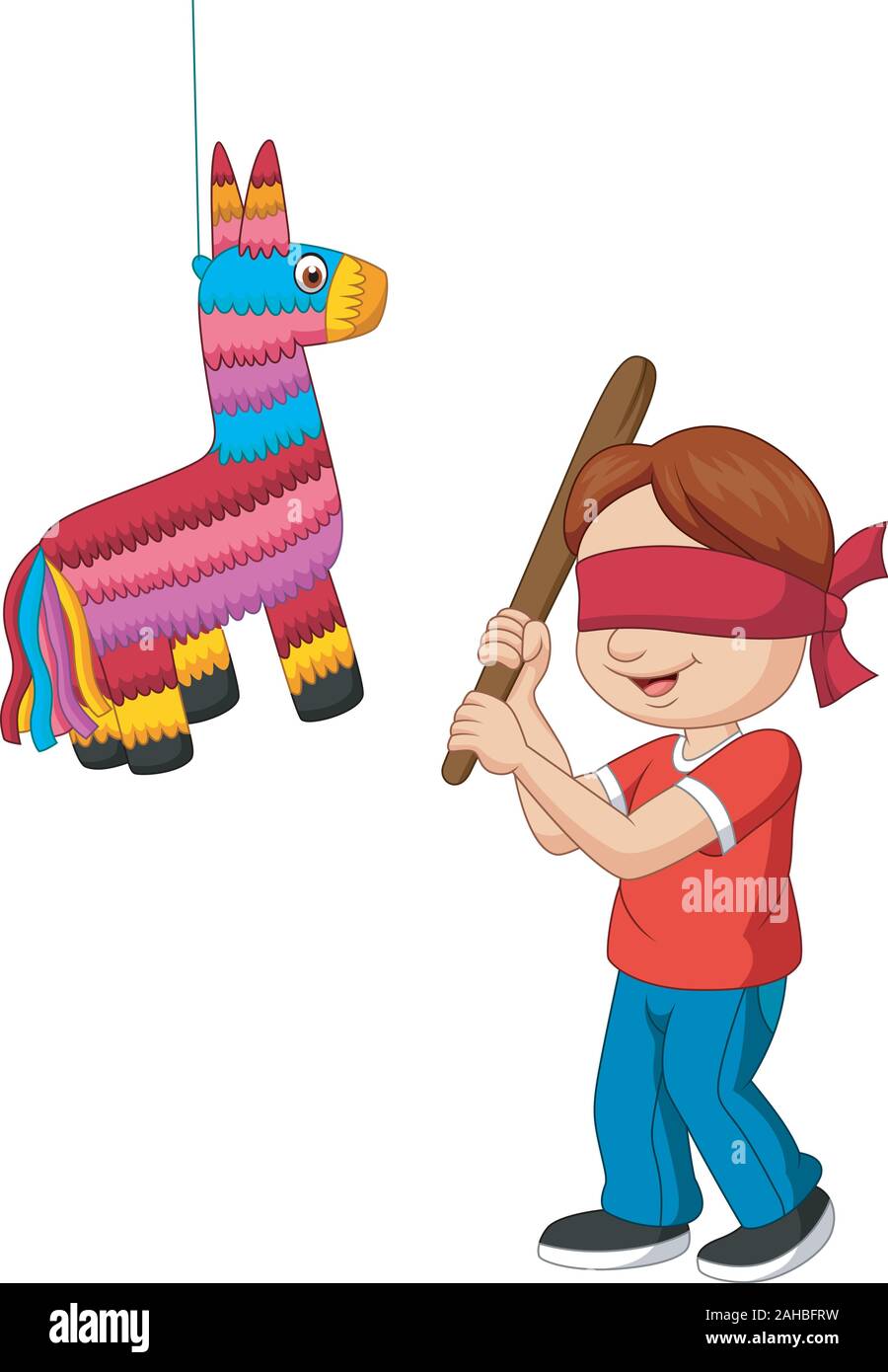 Cartoon garçon frapper jeu pinata Illustration de Vecteur