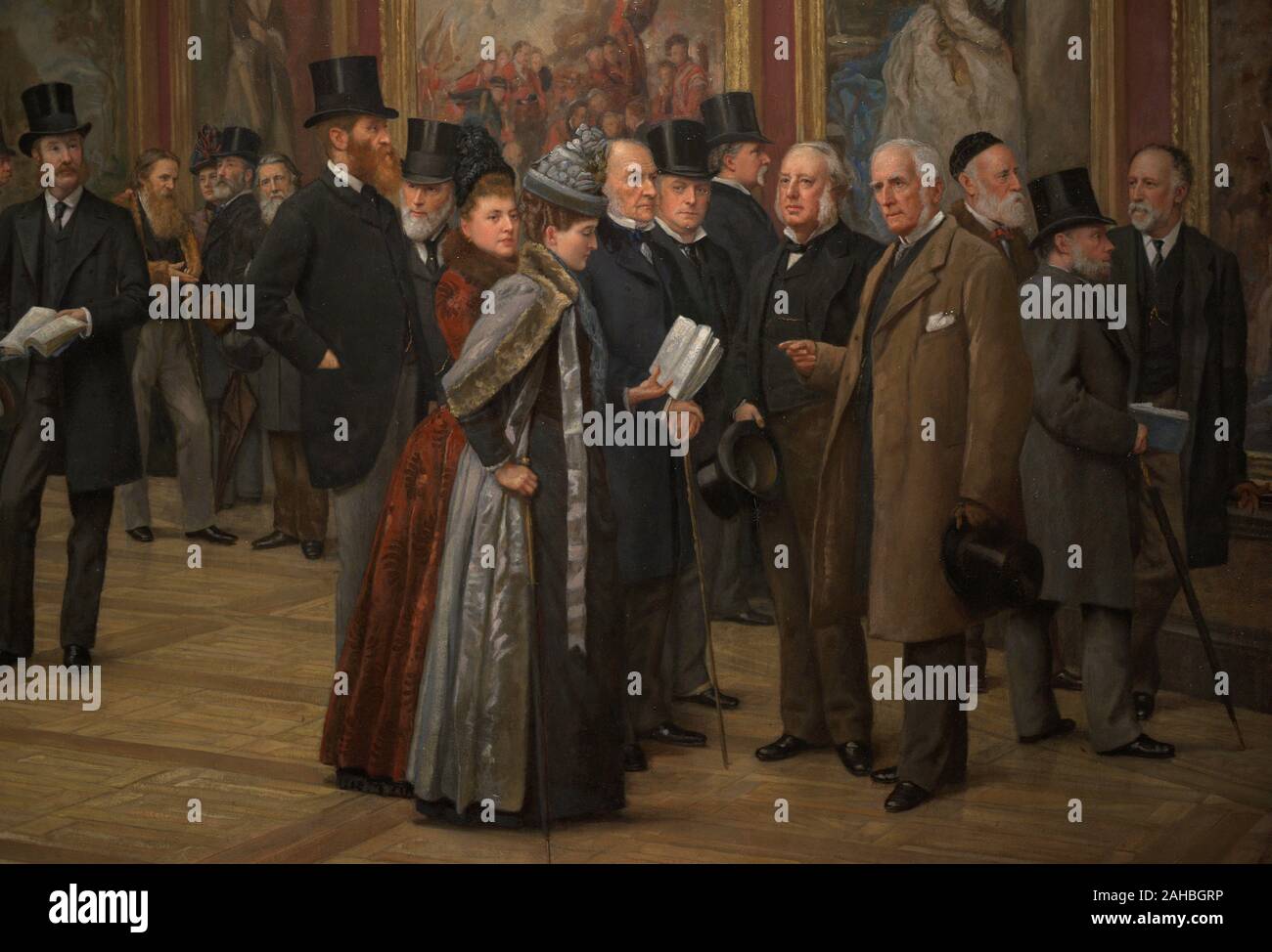 'Visita privada de la exposición de antiguos maestros, Royal Academy, 1888'. Pintura realizada por Henry Jamyn Brooks (1839-1925), Oleo sobre tela, 1889. Detalle. National Portrait Gallery. Londres. Inglaterra. Banque D'Images