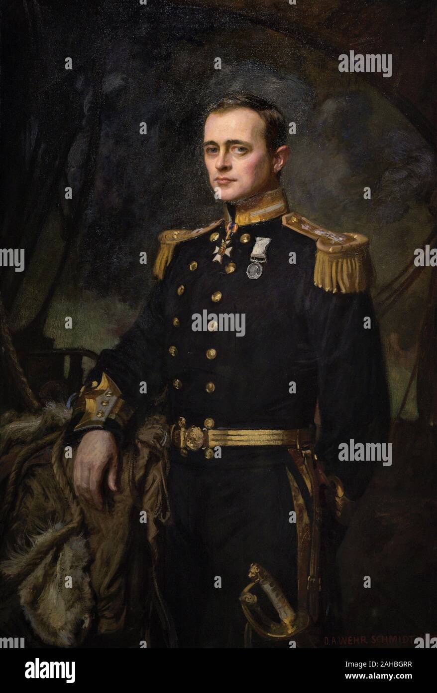 Robert Falcon Scott (1868-1912). Oficial y explorador de la marina du vrai Británica que dirigió expediciones dos a la provincia. La Expedición Découverte (1901-1904) y la expedición Terra Nova (1910-1913). Retrato realizado por Wehrschmidt Daniel Albert (1861-1932). Se re un Scott a bordo del 'Découverte', tras el éxito de su primera expedición. Oleo sobre lienzo, 1905. National Portrait Gallery. Londres. Inglaterra. Banque D'Images