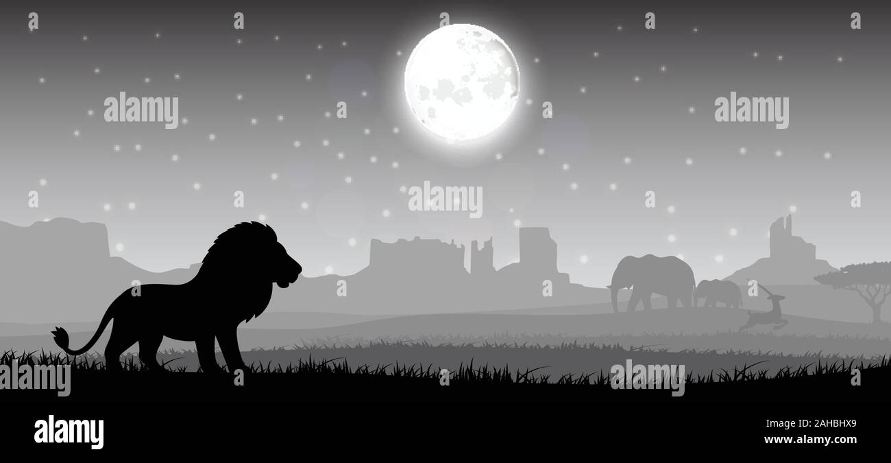 Lion dans la nuit. Vector Illustration de Vecteur