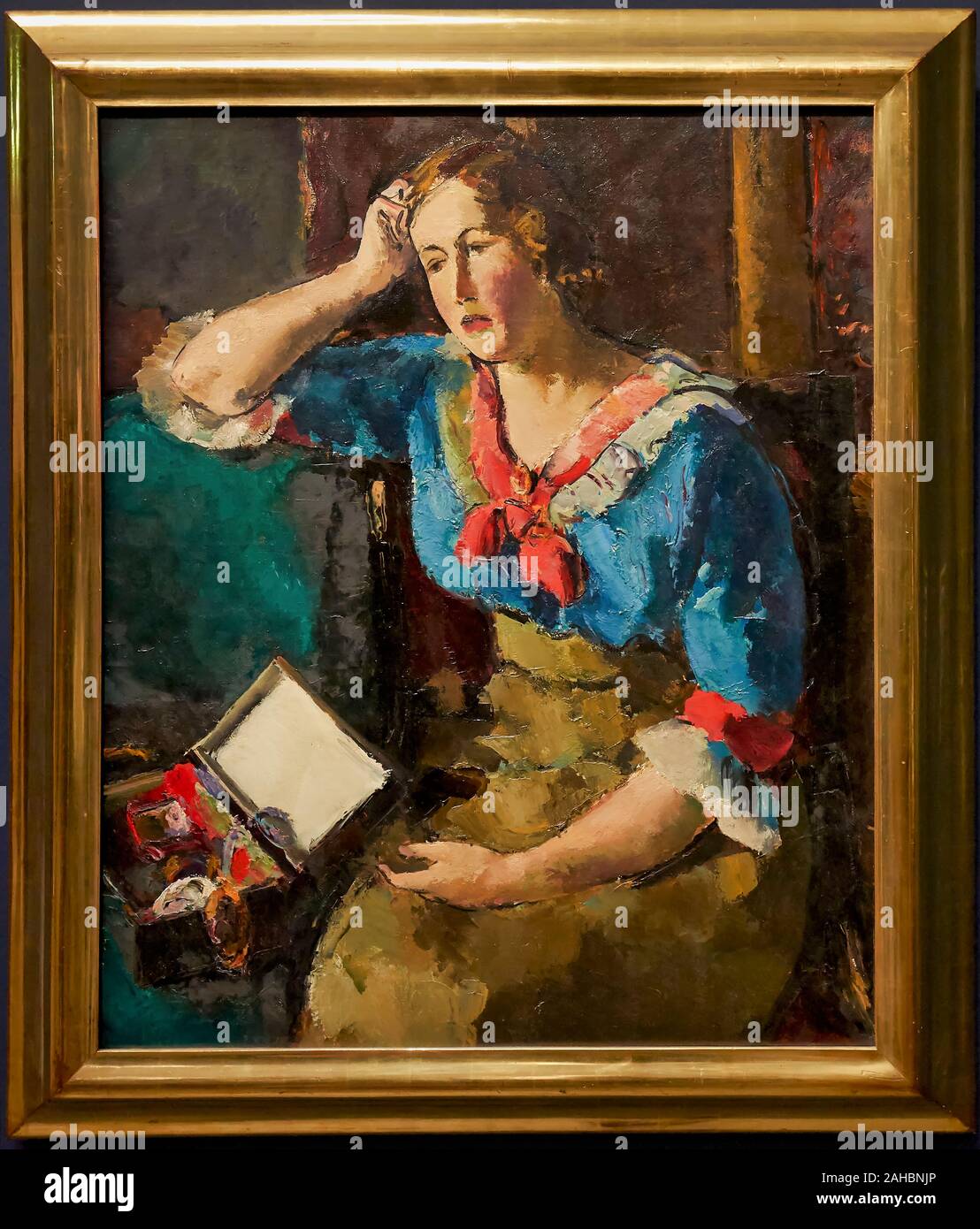 Egon Schiele - Femme assise dans une maison bleue (1912) - Musée Belvedere Vienne Autriche Banque D'Images