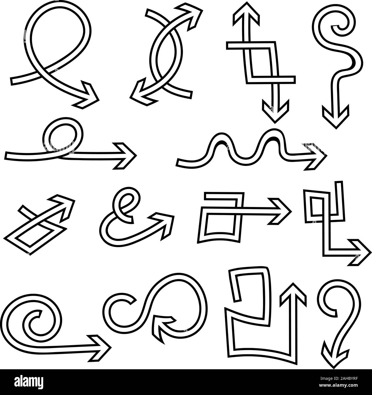 Jeu de flèches creuses noir Illustration de Vecteur