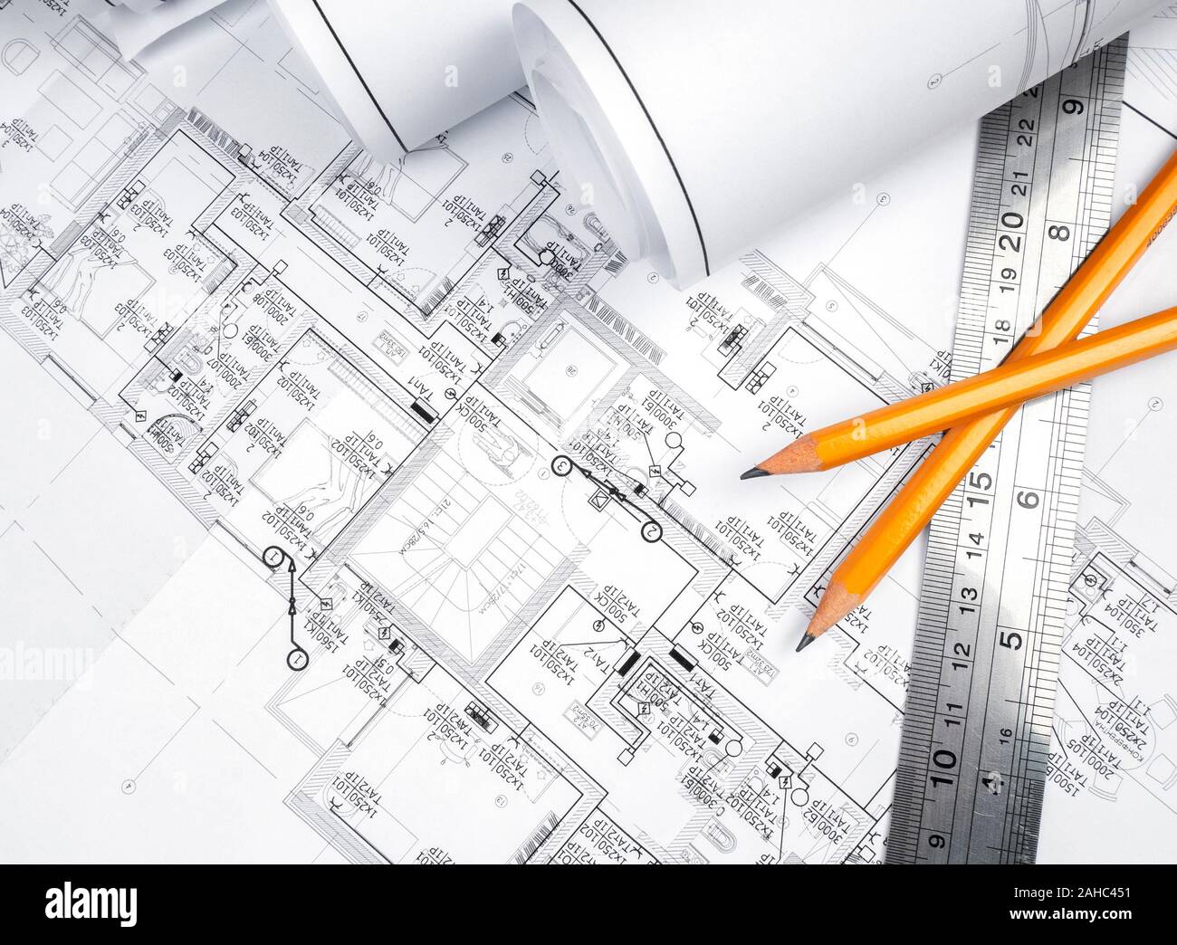 High angle view sur le plan de l'installation électrique Banque D'Images