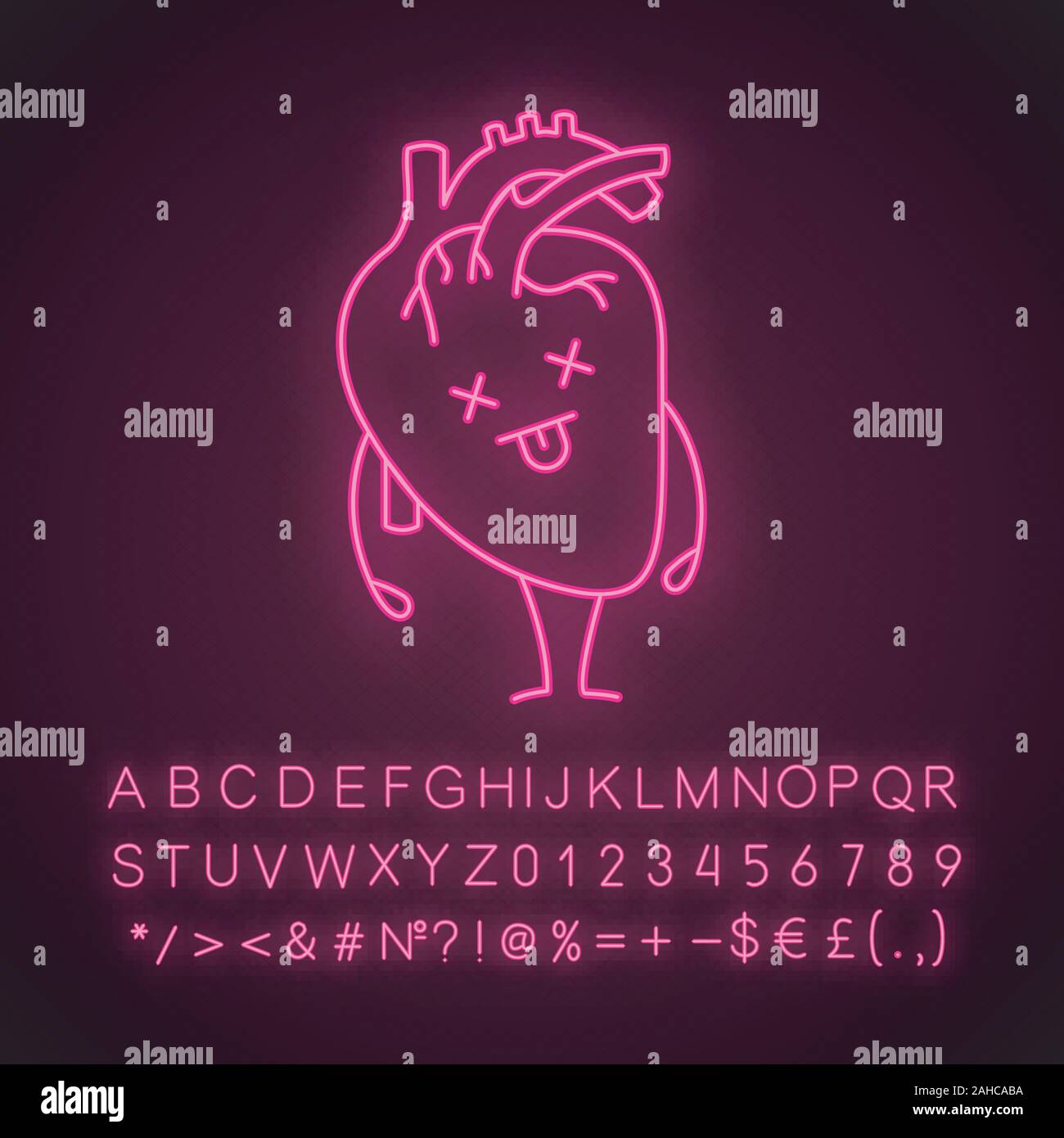 Smiling thymus neon light icône. Heureux d'organes hématopoïétiques primaires. Système immunitaire sain. Signe rougeoyant avec alphabet, chiffres et symboles. Vecto Illustration de Vecteur