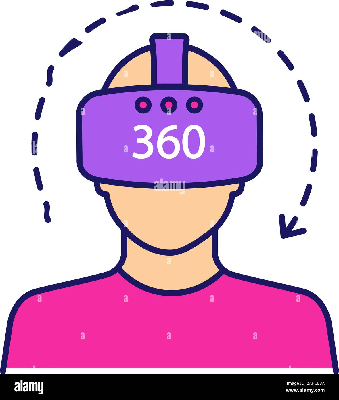 Virtual reality video icône couleur. Vidéo 360 degrés. Dvd VR VR avec  masque, lunettes de protection, casque et la rotation de la flèche. Aire de  jeux de réalité virtuelle. V isolés Image