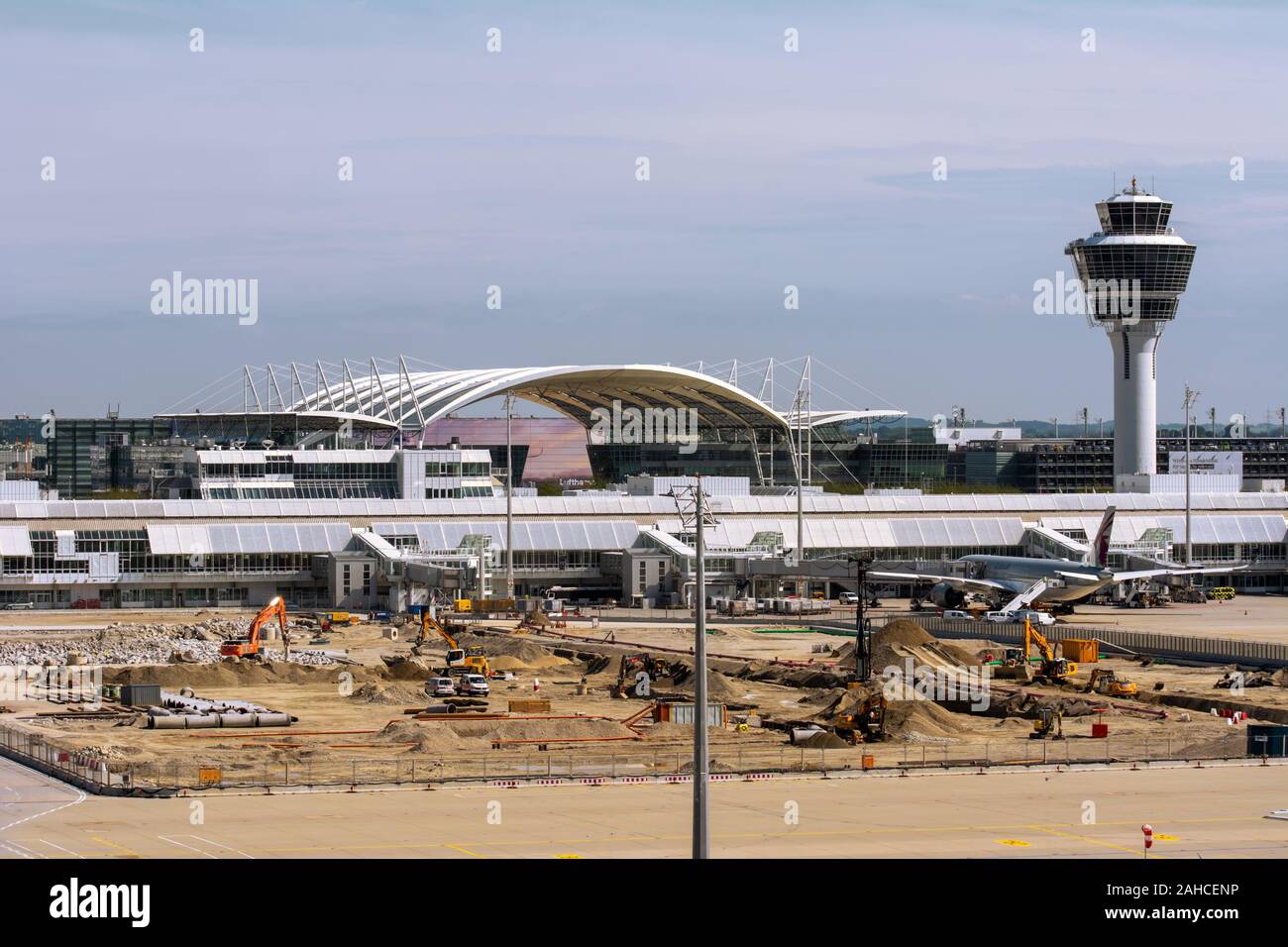 MUNICH, ALLEMAGNE - 11 SEPTEMBRE : Chantier de construction à l'aéroport de Munich, Allemagne le 11 septembre 2019. Les photos prises à partir de la plate-forme des visiteurs Banque D'Images