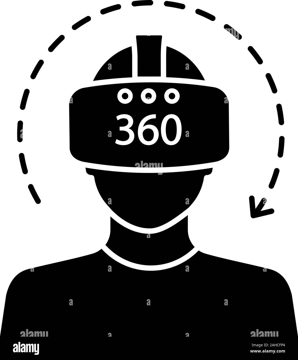 Virtual reality video glyphe icône. Symbole de Silhouette. Vidéo 360 degrés. Dvd VR VR avec masque, lunettes de protection, casque et la rotation de la flèche. La réalité virtuelle pl Illustration de Vecteur