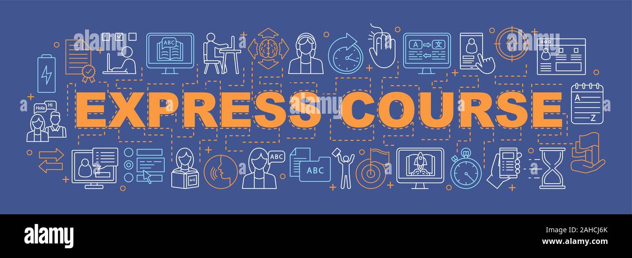 Cours de langues en ligne concept mot bannière. Présentation, site web. Commencer à apprendre pour les débutants. Typographie lettrage isolés. Langue étrangère Express Illustration de Vecteur