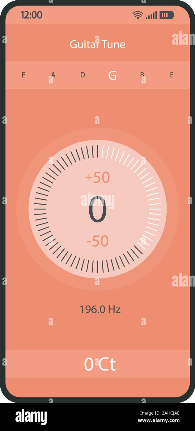 Accordeur guitare smartphone interface vector modèle. Musique Mobile app  page coral design layout. Instrument à cordes en mode réglage écran de  l'application. Télévision Image Vectorielle Stock - Alamy