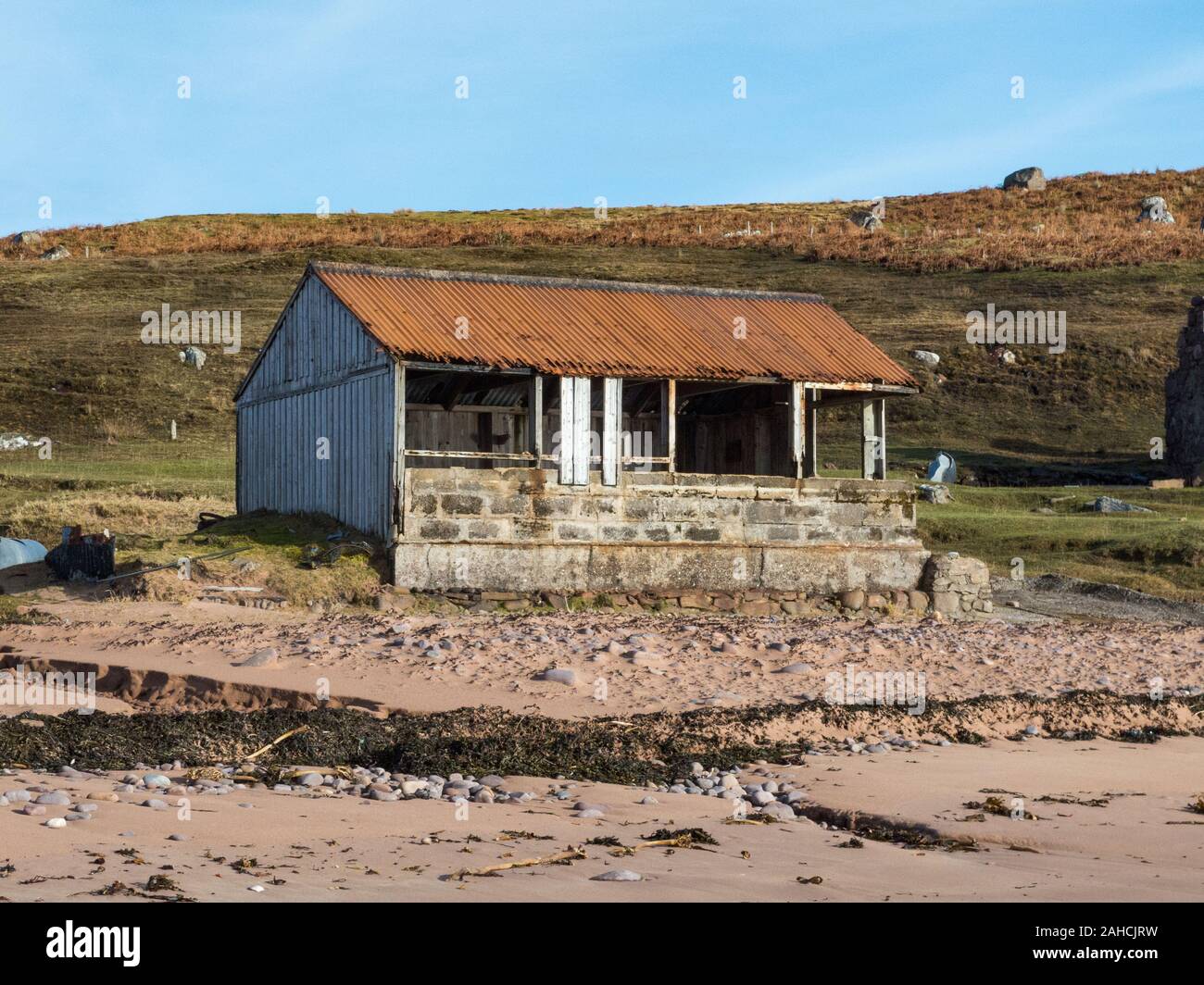 Redpoint Salmon Fishing Station, Redpoint Beach, Wester Ross, Ross-shire, Écosse Banque D'Images