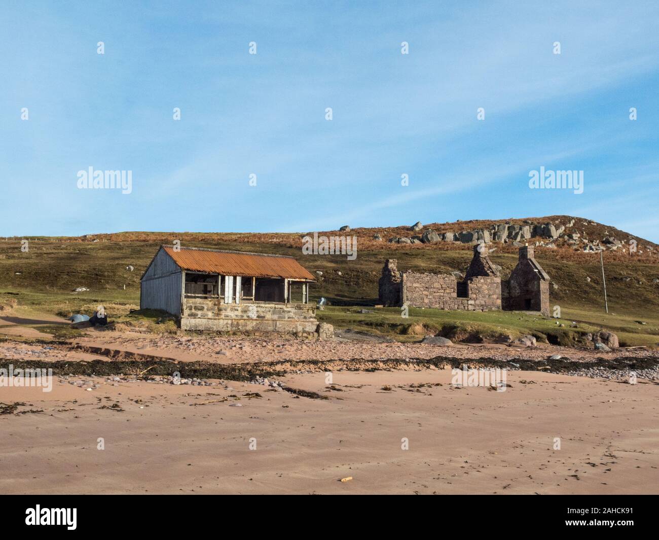 Redpoint Salmon Fishing Station, Redpoint Beach, Wester Ross, Ross-shire, Écosse Banque D'Images